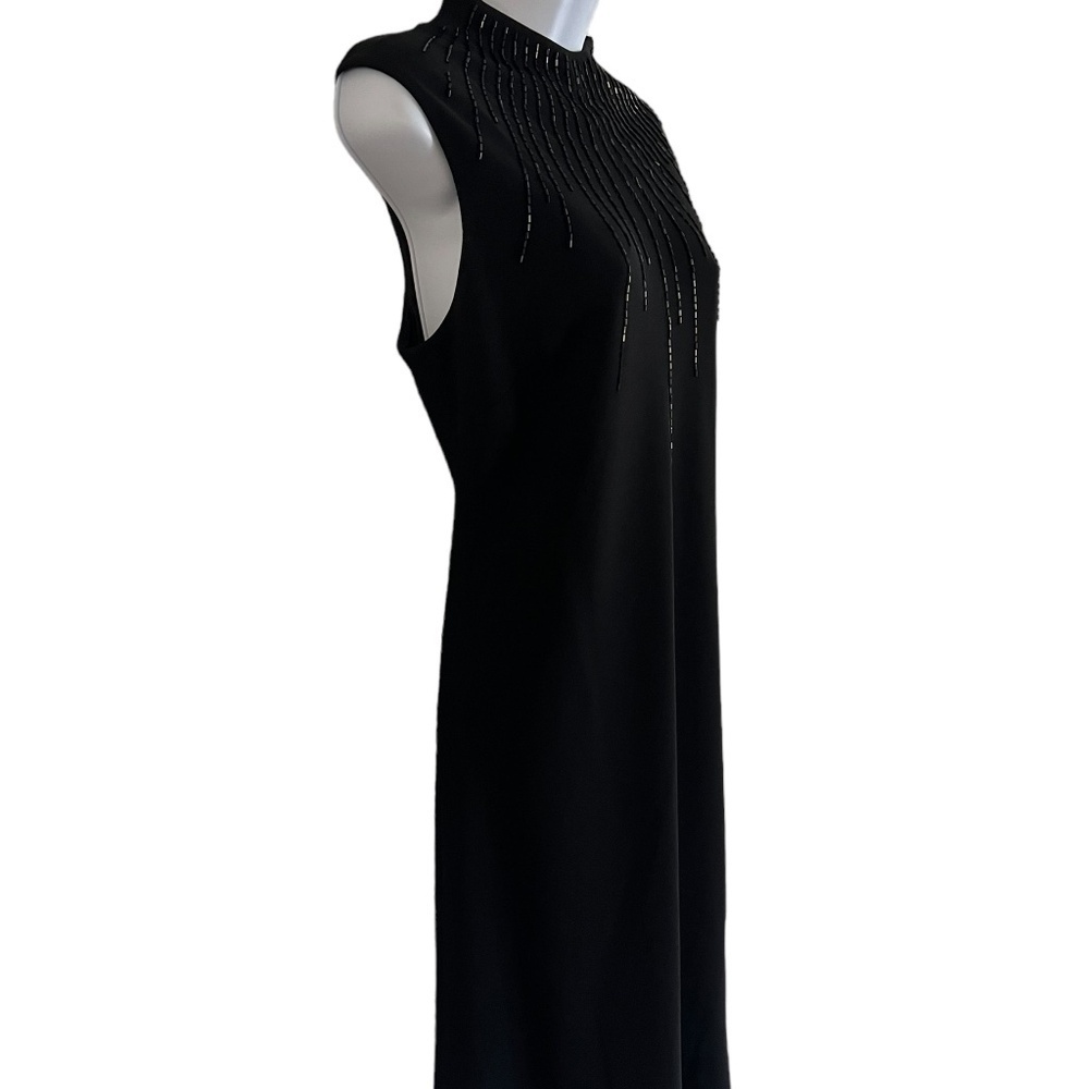 Evan-Picone | Black Fit and Flare Dress | Beaded Front Sleeveless - Picture 2 of 5